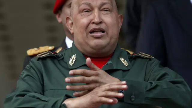 Hugo Chávez, durante una recepción a la delegación bielorrusia esta mañana.
