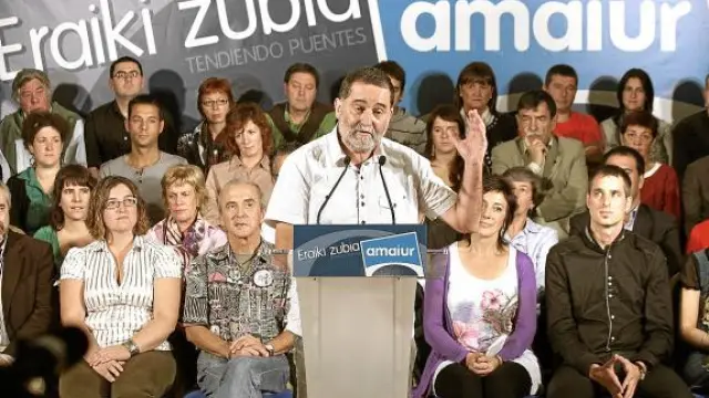 Iñaki Antigüedad en la presentación de las candidaturas de Amaiur, ayer en Bilbao.