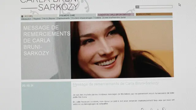 Imagen de la web de Carla Bruni donde ha anunciado el nombre de su hija