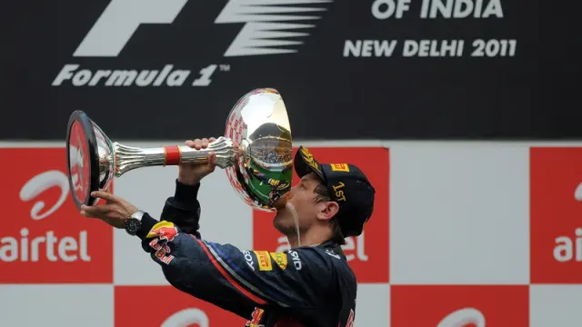Vettel celebra la victoria en el Gran Premio de la India