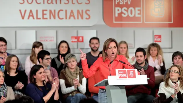 Carme Chacón durante su intervención esta tarde en la sede del PSPV-PSOE