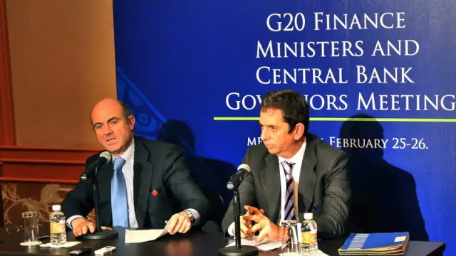 De Guindos durante la reunión de Ministros de Finanzas y gobernadores de bancos centrales.