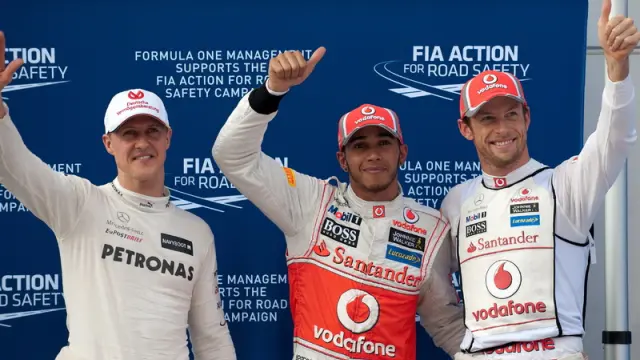 Hamilton, Button y Schumacher celebran la clasificación