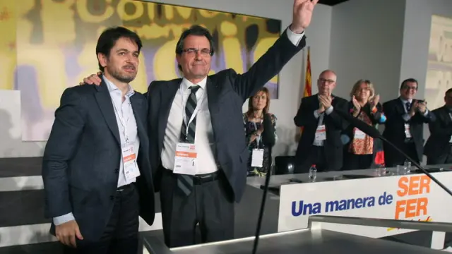 El presidente de CDC, Artur Mas y el nuevo secretario general, Oriol Pujol