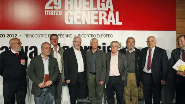 Cándido Méndez y Fernández Toxo, en un encuentro con los sindicalistas europeos