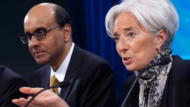 El ministro de Finanzas de Singapur y la directora del Fondo Monetario Internacional, Christine Lagarde.