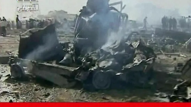 Imagen difundida por la televisión siria que muestra las consecuencias de una de las explosiones