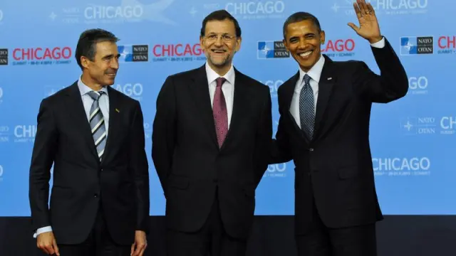 Rasmussen, Rajoy y Obama antes del inicio de la cumbre