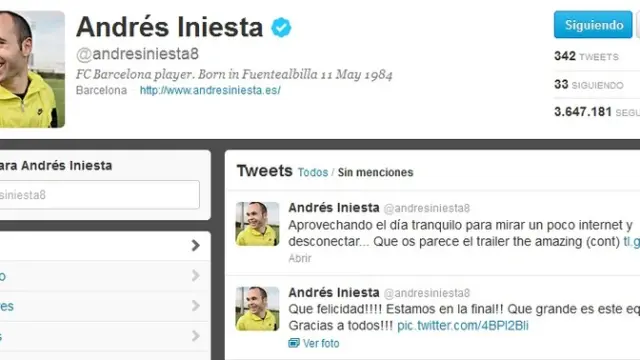 Perfil de Iniesta en Twitter
