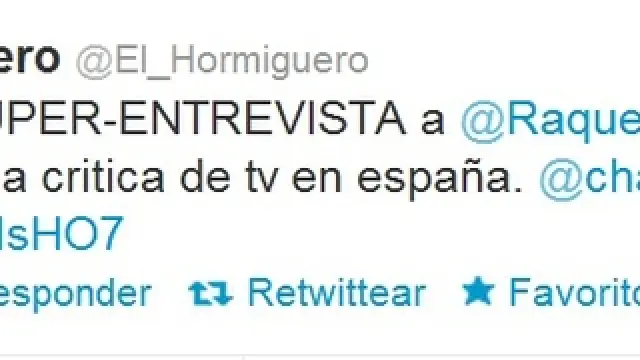Tweet de 'El Hormiguero' en referencia a la entrevista de HERALDO