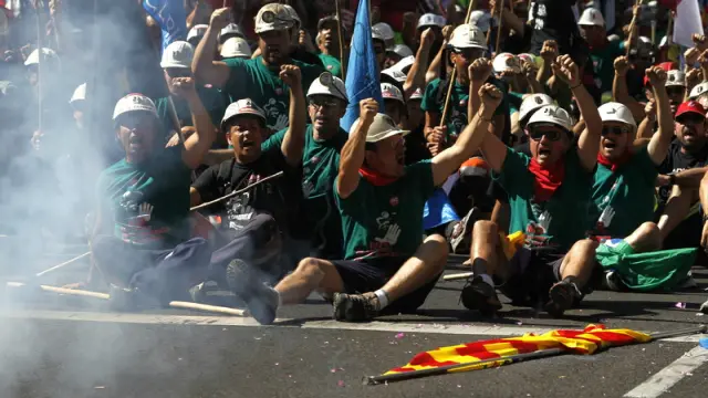 Manifestación de mineros en Ariño la pasada semana