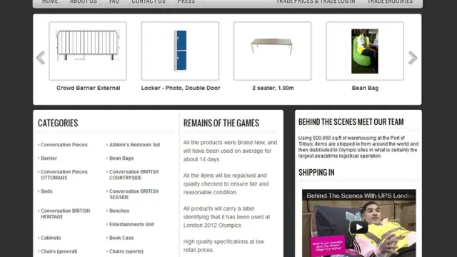 Captura de la web en la que se puede adquirir el mobiliario de las Olimpiadas 2012