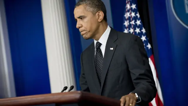 El presidente Obama, durante la comparecencia sorpresa que realizó este lunes.