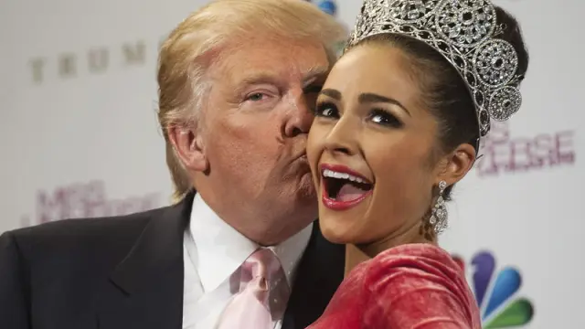 La estadounidense Olivia Culpo, Miss Universo 2012, y Donald Trump.