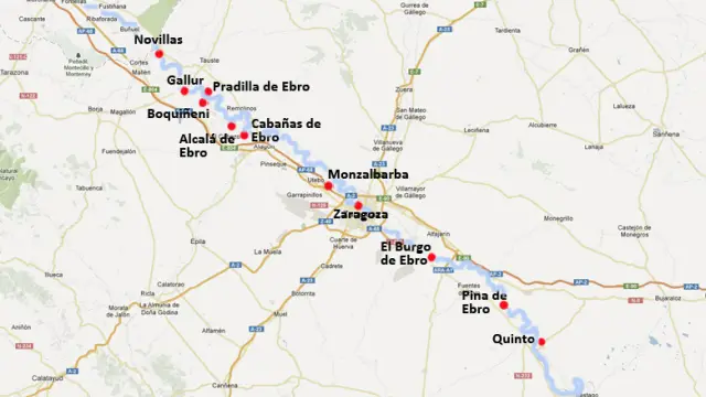 Municipios de la ribera del Ebro a su paso por la provincia de Zaragoza