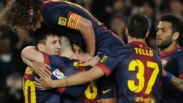 Los jugadores del Barça celebrando uno de los goles