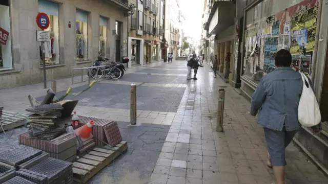 Obras de peatonalización en el centro de Huesca el año pasado