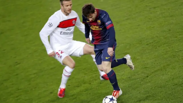 David Beckham junto a Leo Messi en el partido de este miércoles.