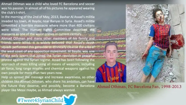 Cartel del 'niño del Barça' divulgado en las redes sociales