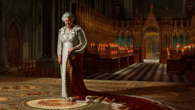 Retrato de la reina Isabel II en la abadía de Westminster