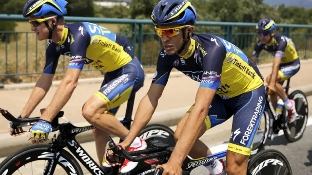 Contador, en una sesión de entrenamiento en Porto Vecchio