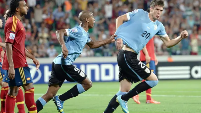 Celebración del gol uruguayo
