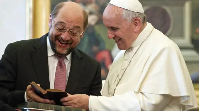 El Papa con el presidente del Parlamento Europeo, Martin Schultz, este viernes