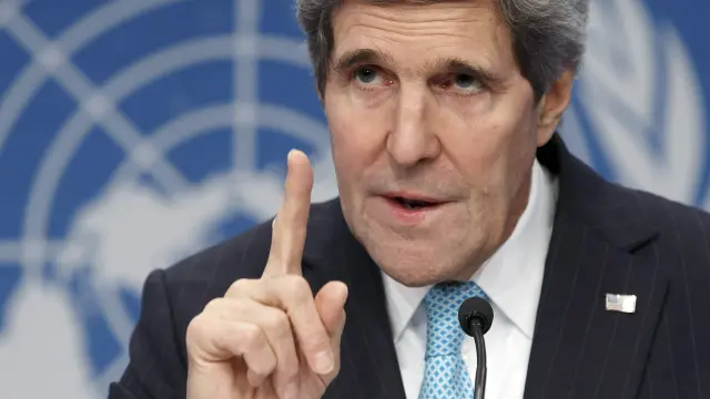 El jefe de la diplomacia de Estados Unidos, John Kerry, ofrece una rueda de prensa durante la conferencia de paz para Siria
