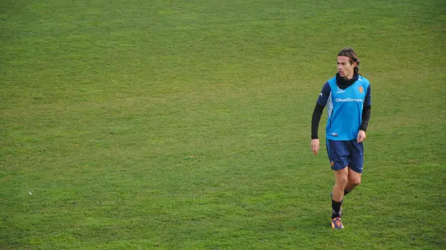 Cortes, durante un entrenamiento del Real Zaragoza