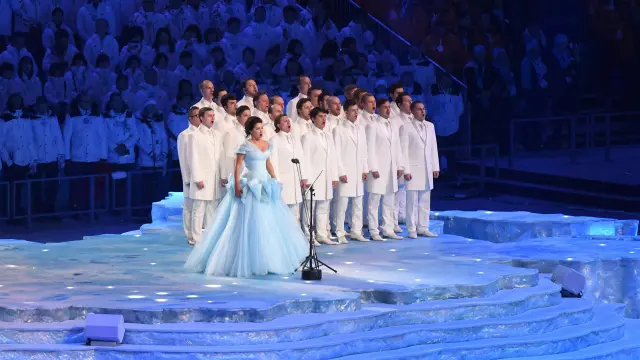La soprano rusa Anna Netrebko en la inauguración de los Juegos Olímpicos de Sochi