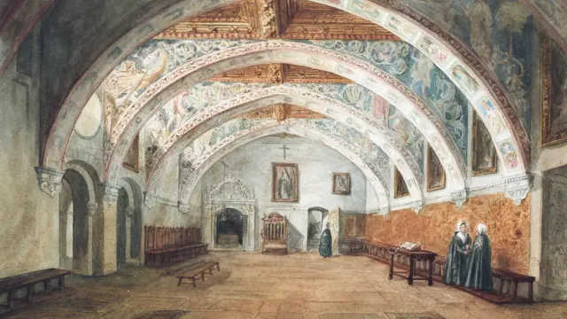 Acuarela del monasterio de Villanueva de Sijena pintada por Valentin Carderera