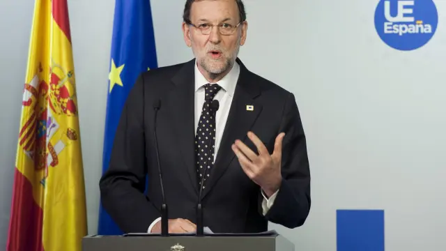 Rajoy, durante la rueda de prensa en Bruselas