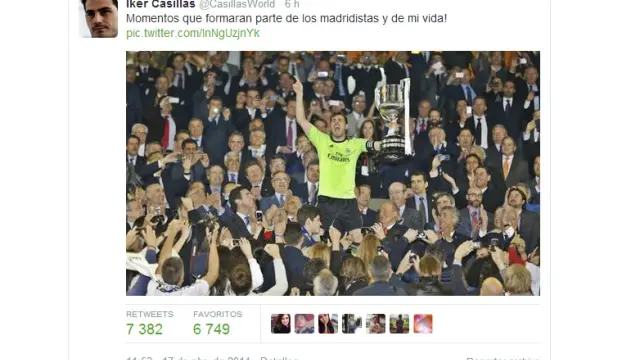 Uno de los 'tweets' de Casillas