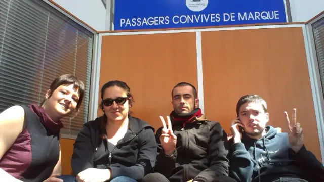 Los cuatro aragoneses, este lunes en el aeropuerto de Marrakech