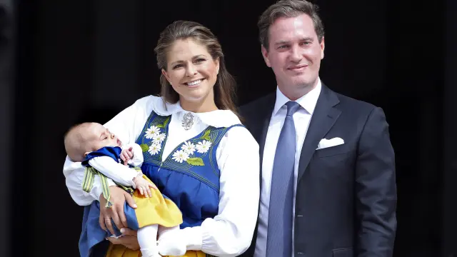 La princesa Magdalena de Suecia, Christopher O'Neill en el nacimiento de su hija mayor, Leonor