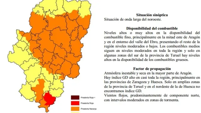 Mapa de riesgo de incendio en Aragón