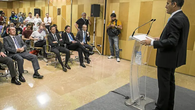 Luis Gamón, durante el acto de presentación de los nuevos accionistas del Real Zaragoza.