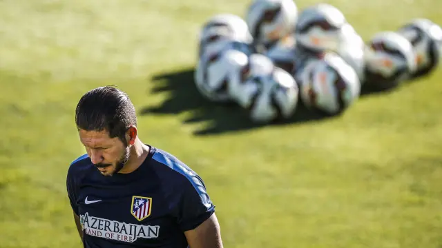 Simeone, en un entrenamiento del Atlético