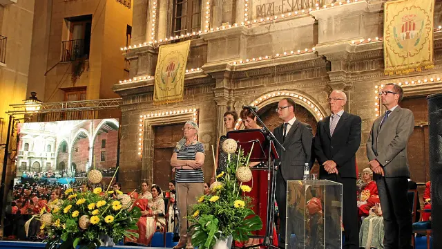 Los presidentes de las seis cofradías de la Junta Suprema de la Semana Santa, en el pregón de fiestas.