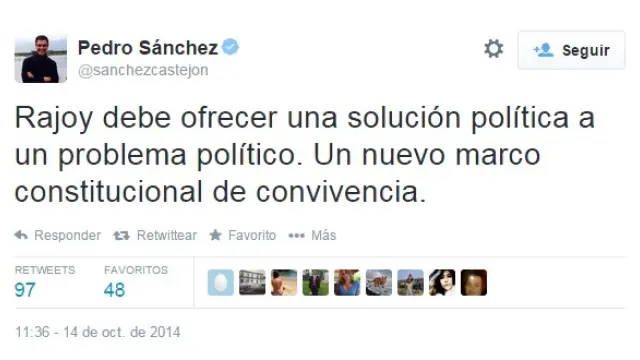 Pedro Sánchez pide una "solución política" en Cataluña