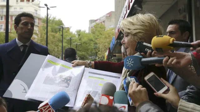 Esperanza Aguirre a su llegada al acto de conciliación con Pablo Iglesias celebrado esta semana