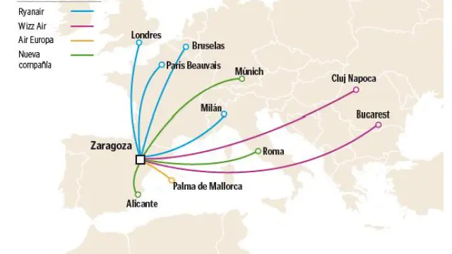 Una aerolínea aragonesa ofertará vuelos a Roma, Múnich y Alicante desde Semana Santa