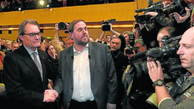 Artur Mas y el líder de ERC, Oriol Junqueras, el pasado día 2 en un acto público.