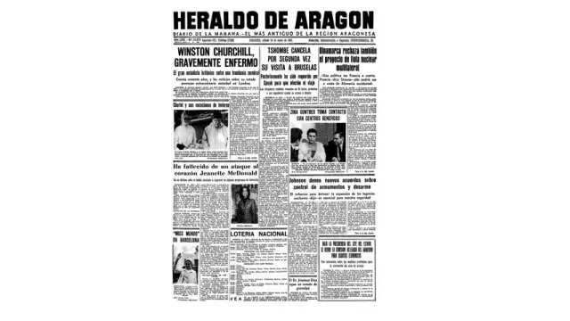 Portada de Heraldo de Aragón el día 16 de enero de 1965