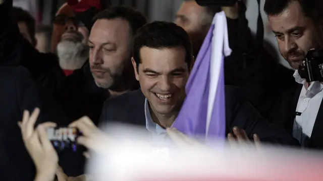 El líder de Syriza, Tsipras, tras conocer su victoria en las elecciones
