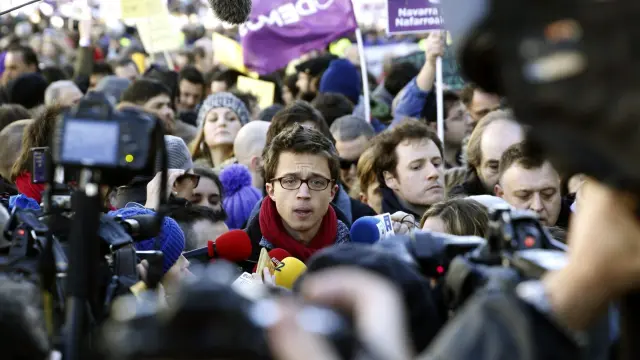 El secretario de Política de Podemos, Íñigo Errejón, durante su intervención previa a la 'Marcha por el cambio'