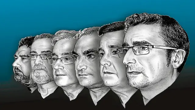 De izquierda a derecha, Luis Gracia, Benja Aparicio, Federico Artigas, Víctor García, Pepe Brosed y Juan Pablo Martín, formación actual.