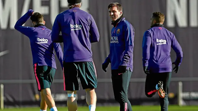 El argentino Leo Messi, durante el entrenamiento de ayer del Barcelona.