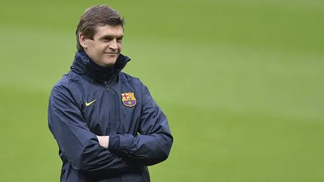 El técnico, en uno de los entrenamiento con el FC Barcelona