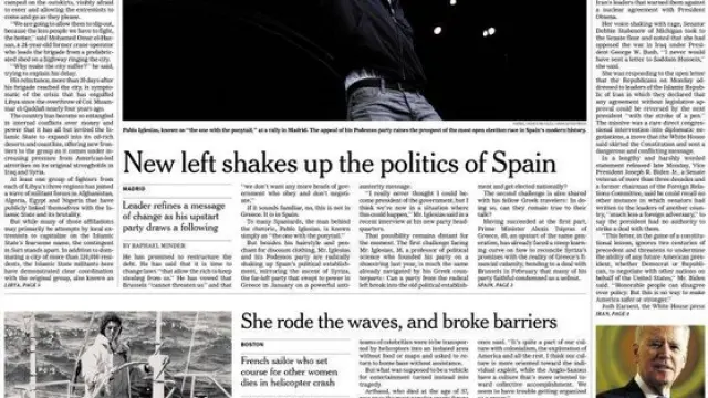 Portada del New York Times con Pablo Iglesias
